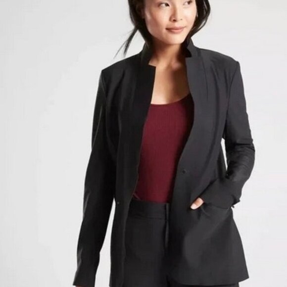 Athleta Interstellar Black Blazer Pockets Sz 8 - Picture 1 of 7